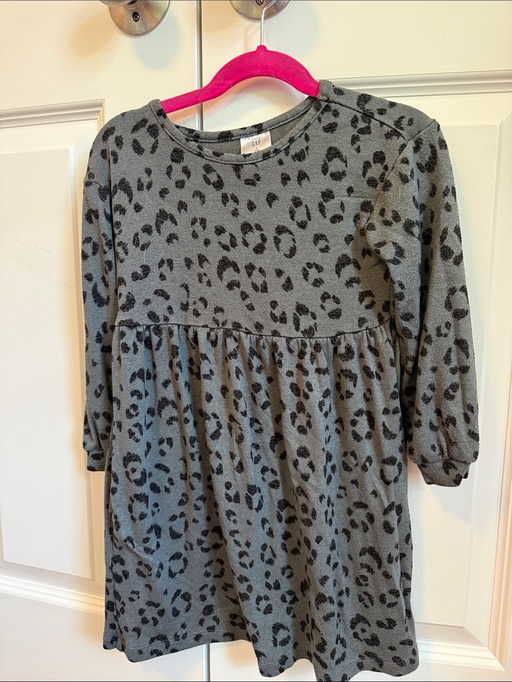 GAP Girls Grey and Black Leopard-Print Long Sleeve Dress
